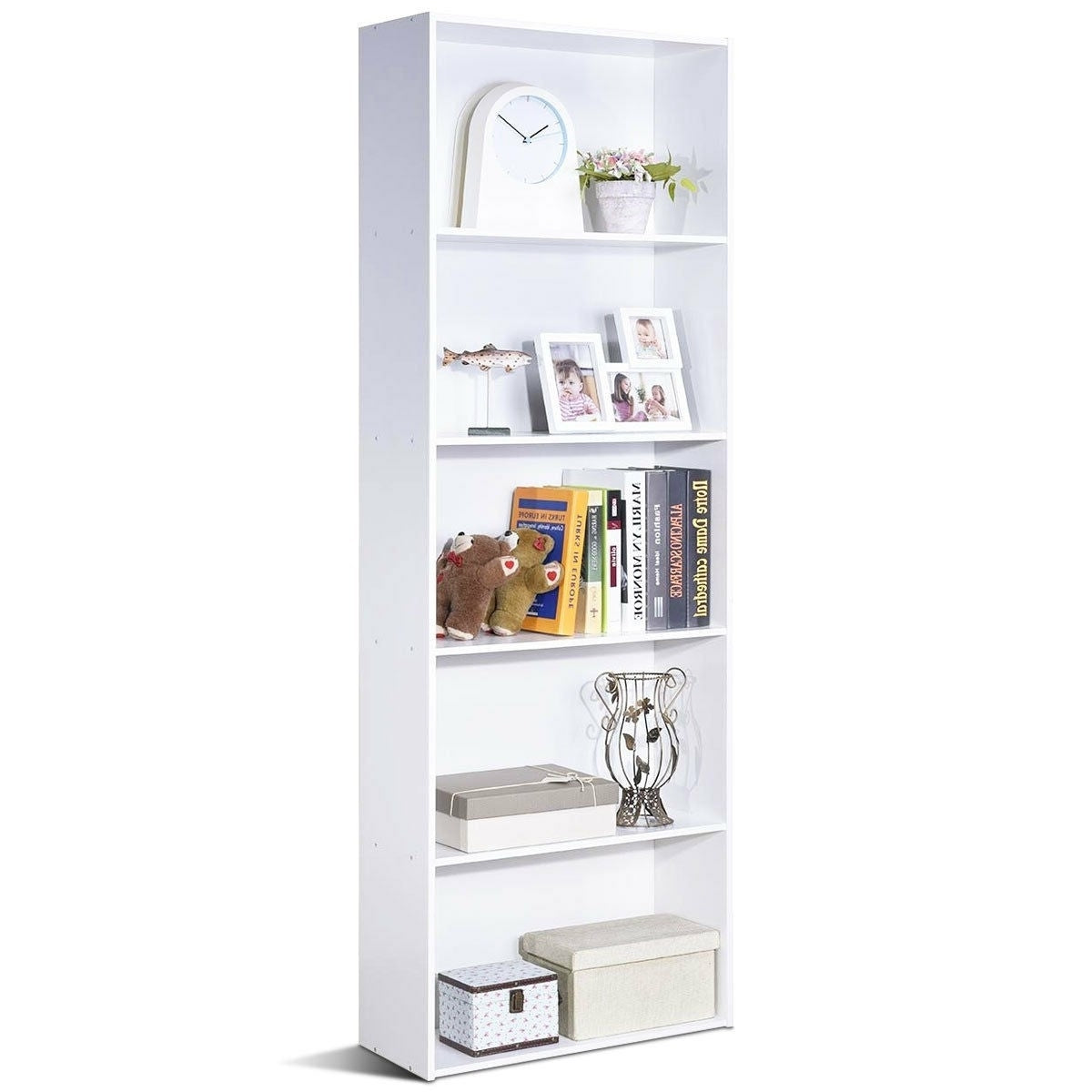 Modern 5-Tier Bookcase Storage Shelf in White Wood Finish LuxuryLifeWay Online Store