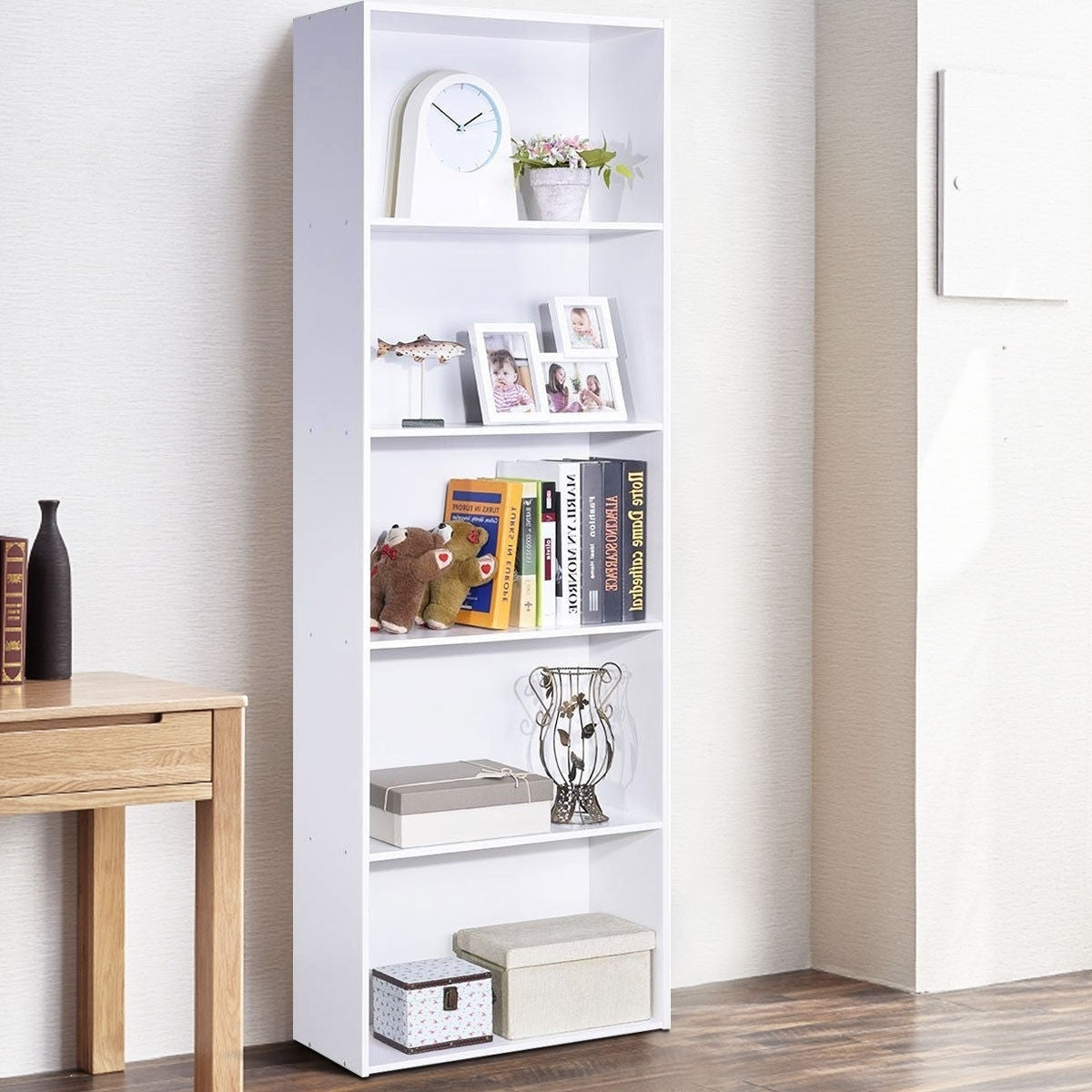Modern 5-Tier Bookcase Storage Shelf in White Wood Finish LuxuryLifeWay Online Store