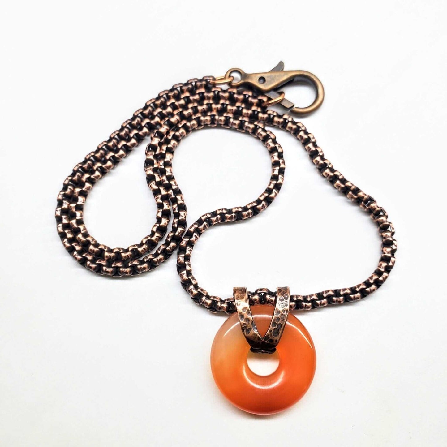 Carnelian Gemstone Donut Copper Chain Necklace LuxuryLifeWay Online Store