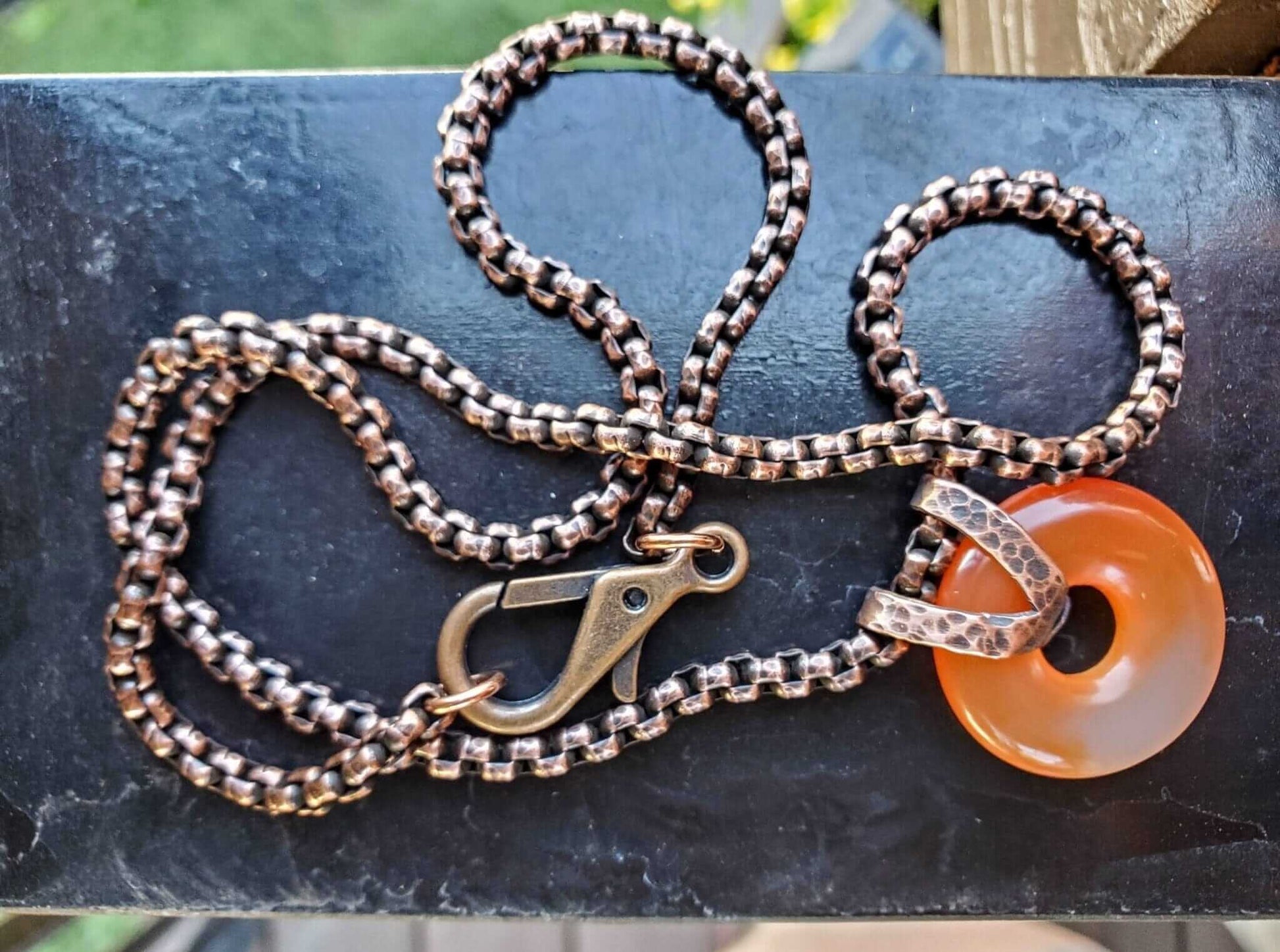 Carnelian Gemstone Donut Copper Chain Necklace LuxuryLifeWay Online Store