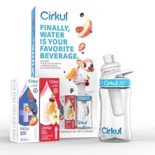 Cirkul Plastic Water Bottle Starter Kit with Blue Lid and 2 Flavor Cartridges (Fruit Punch & Mixed Berry) LuxuryLifeWay Online Store