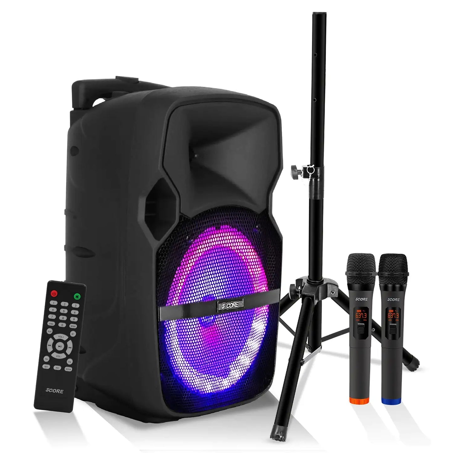 5Core 10 inch PA Portable Bluetooth Party Speaker Karaoke Boombox + 2 Wireless Mics