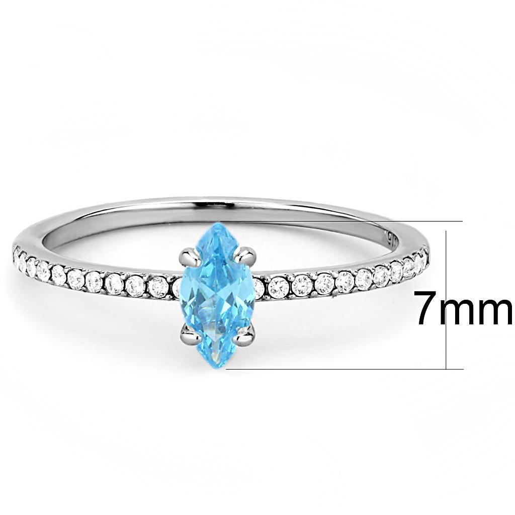 DA034 - High polished (no plating) Stainless Steel Ring with AAA Grade CZ  in Sea Blue LuxuryLifeWay Online Store
