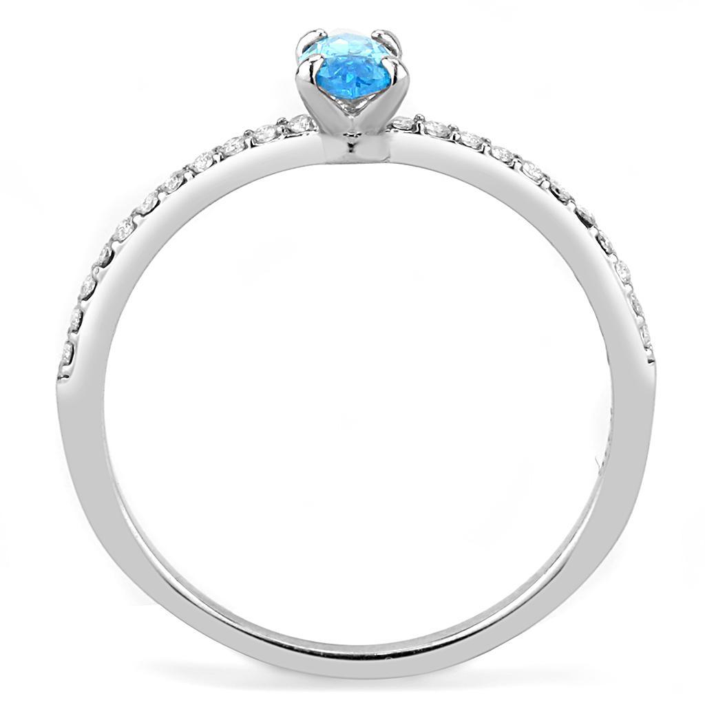 DA034 - High polished (no plating) Stainless Steel Ring with AAA Grade CZ  in Sea Blue LuxuryLifeWay Online Store