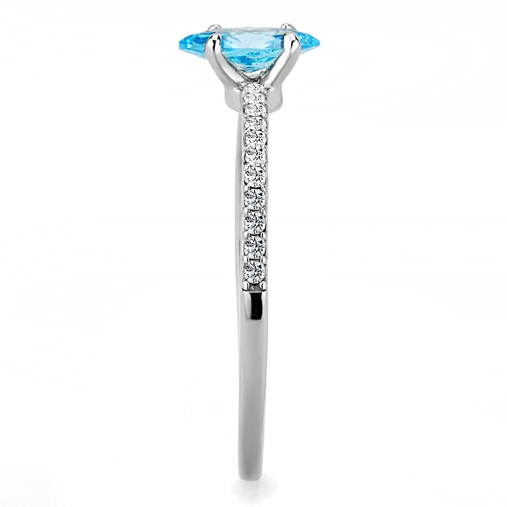 DA034 - High polished (no plating) Stainless Steel Ring with AAA Grade CZ  in Sea Blue LuxuryLifeWay Online Store