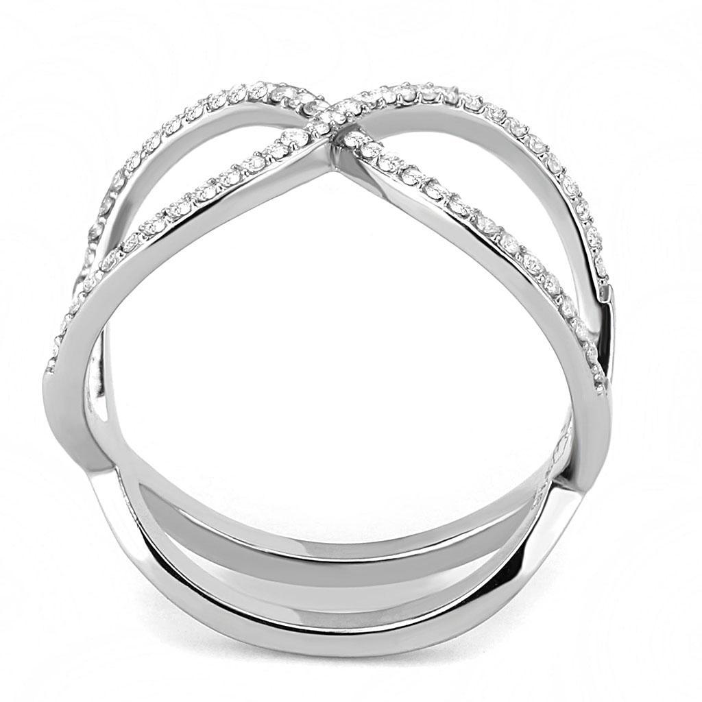 DA058 - High polished (no plating) Stainless Steel Ring with AAA Grade CZ  in Clear LuxuryLifeWay Online Store