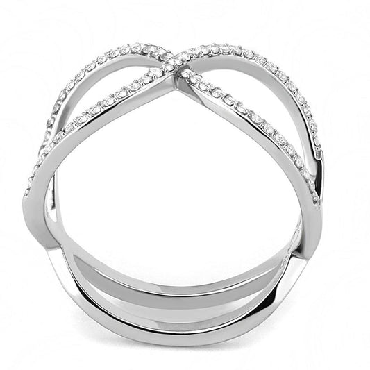 DA058 - High polished (no plating) Stainless Steel Ring with AAA Grade CZ  in Clear LuxuryLifeWay Online Store