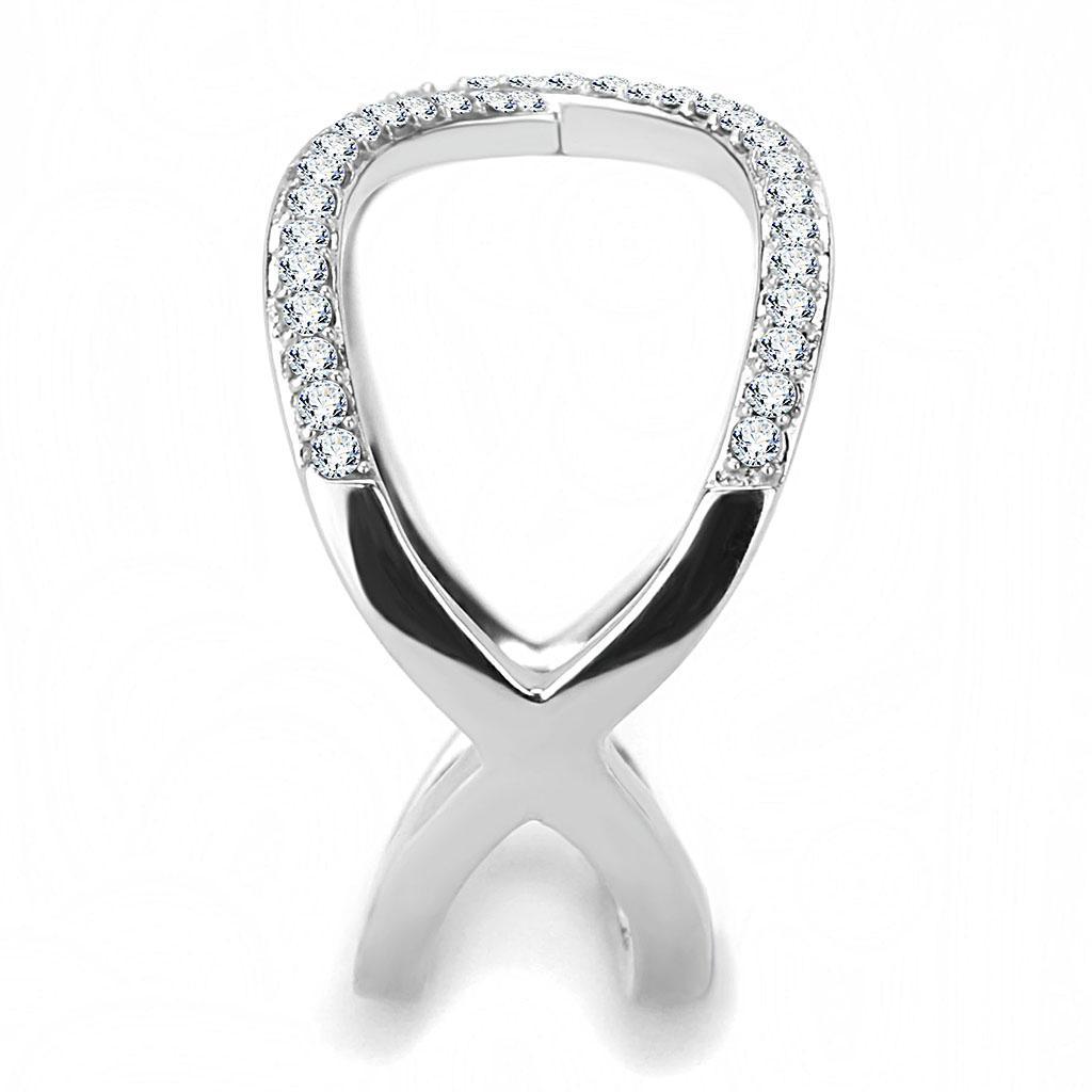 DA058 - High polished (no plating) Stainless Steel Ring with AAA Grade CZ  in Clear LuxuryLifeWay Online Store