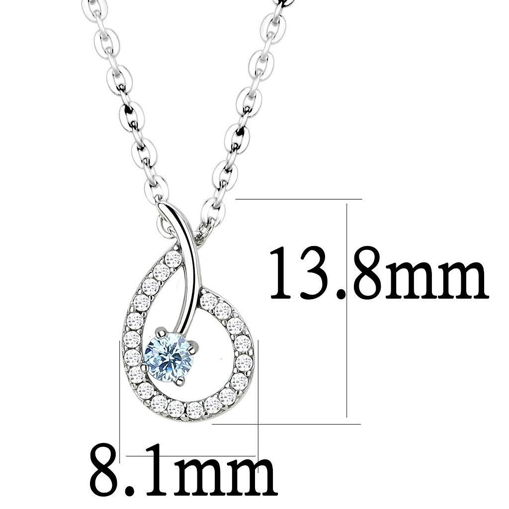 DA090 - High polished (no plating) Stainless Steel Chain Pendant with AAA Grade CZ  in Sea Blue LuxuryLifeWay Online Store