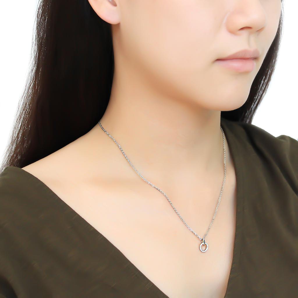 DA091 - High polished (no plating) Stainless Steel Chain Pendant with AAA Grade CZ  in Clear LuxuryLifeWay Online Store