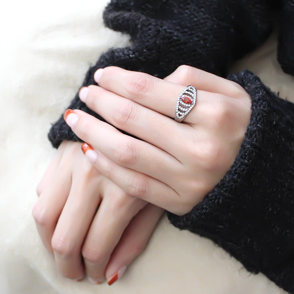 DA123 - High polished (no plating) Stainless Steel Ring with AAA Grade CZ  in Orange LuxuryLifeWay Online Store