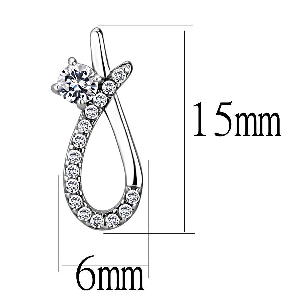 DA196 - High polished (no plating) Stainless Steel Earrings with AAA Grade CZ  in Clear LuxuryLifeWay Online Store