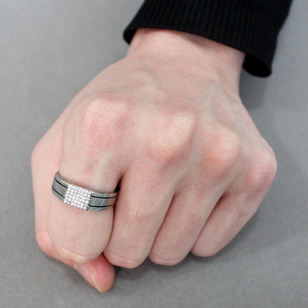 DA253 - High polished (no plating) Stainless Steel Ring with AAA Grade CZ  in Clear LuxuryLifeWay Online Store