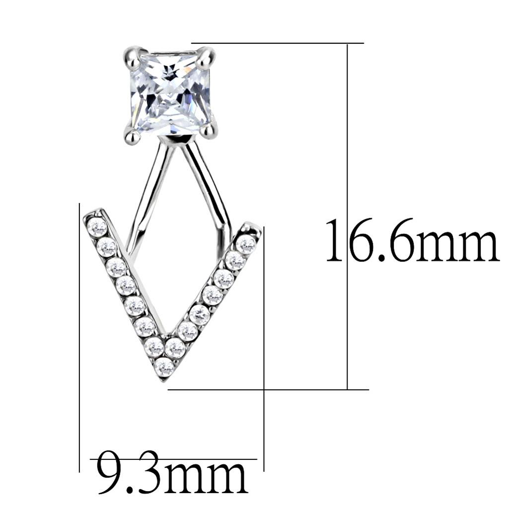 DA292 - High polished (no plating) Stainless Steel Earrings with AAA Grade CZ  in Clear LuxuryLifeWay Online Store