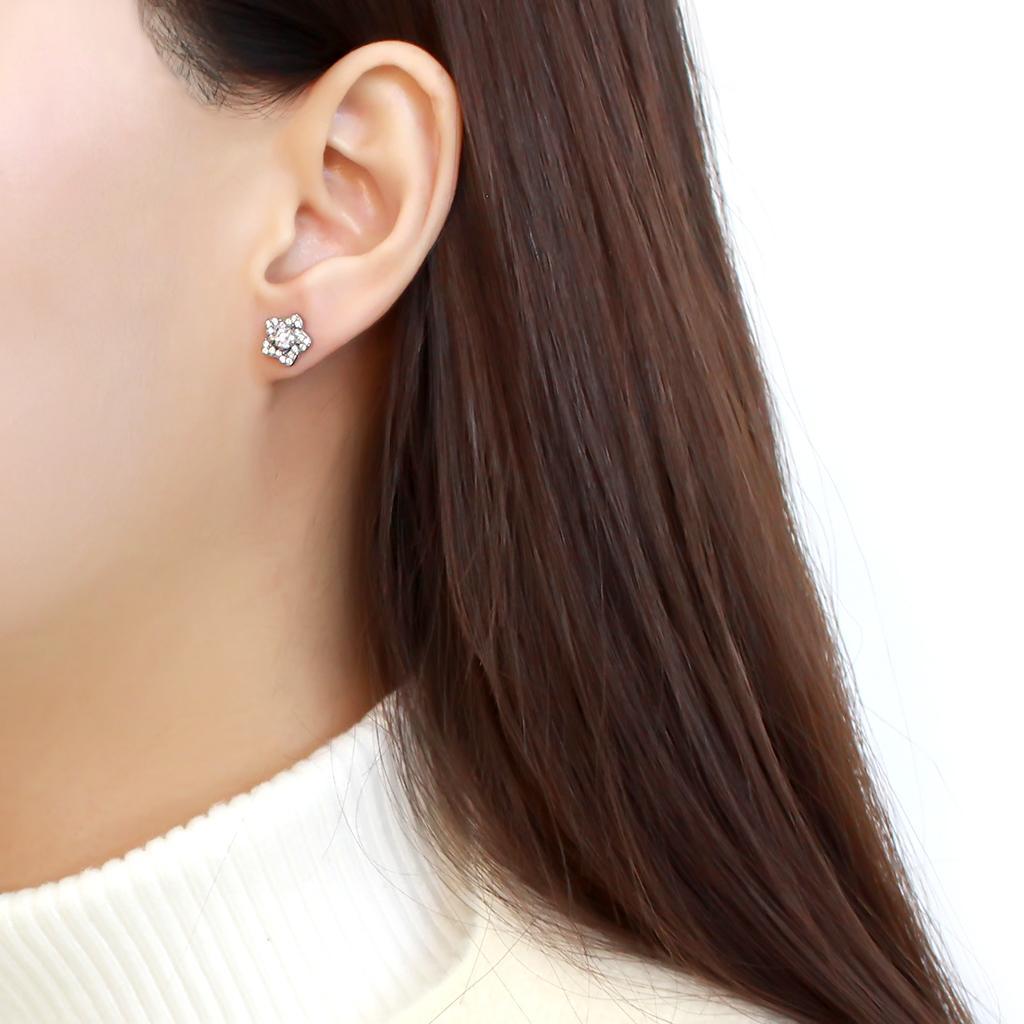 DA297 - High polished (no plating) Stainless Steel Earrings with AAA Grade CZ  in Clear LuxuryLifeWay Online Store