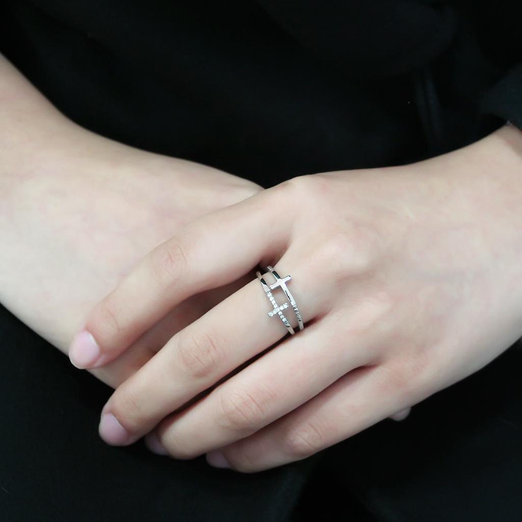 DA319 - No Plating Stainless Steel Ring with AAA Grade CZ  in Clear LuxuryLifeWay Online Store