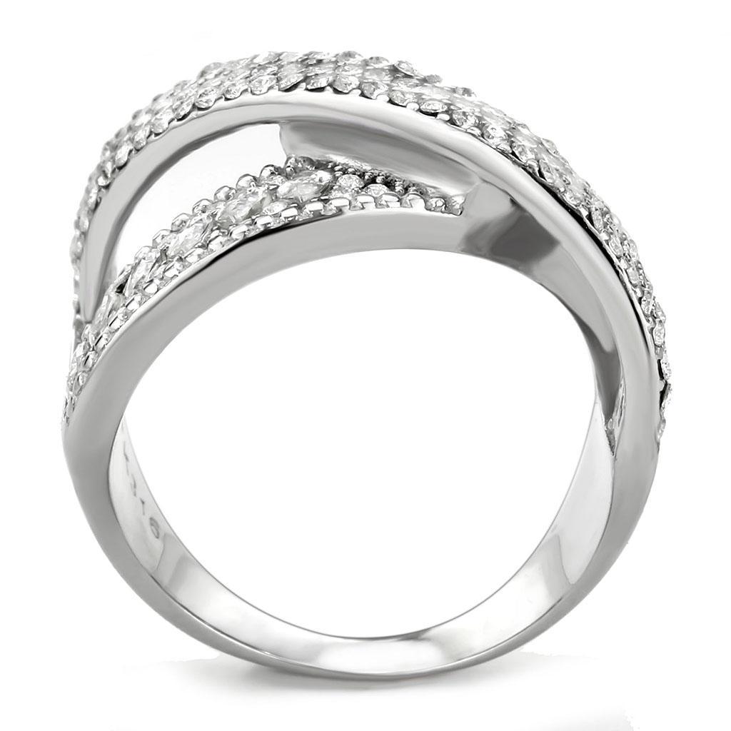 DA361 - High polished (no plating) Stainless Steel Ring with AAA Grade CZ  in Clear LuxuryLifeWay Online Store