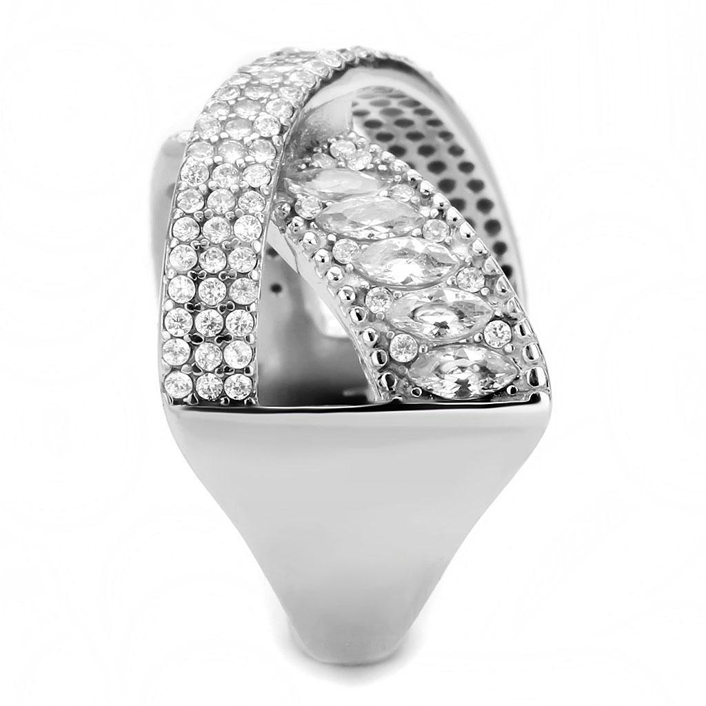 DA361 - High polished (no plating) Stainless Steel Ring with AAA Grade CZ  in Clear LuxuryLifeWay Online Store