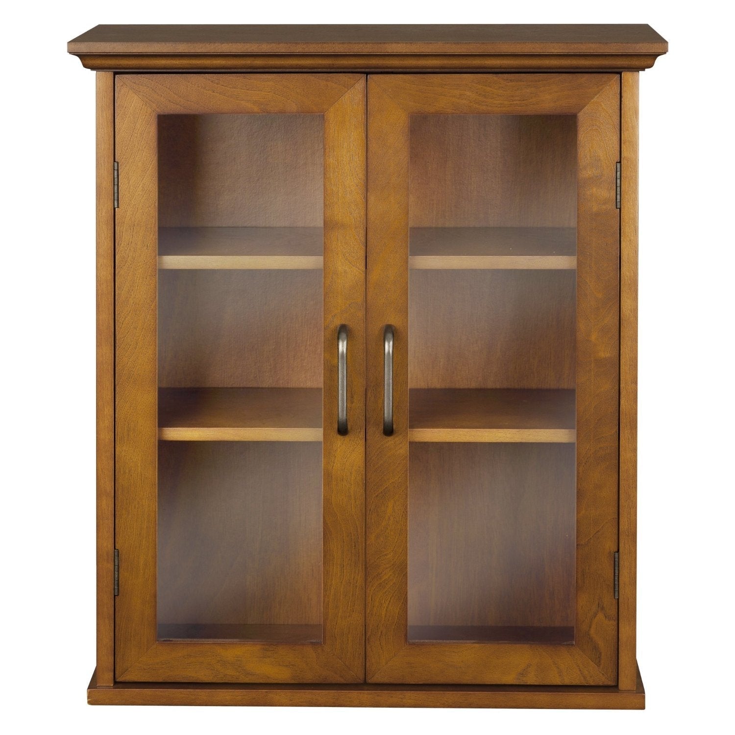 Oak Finish Bathroom Wall Cabinet with Glass  2-Doors & Shelves LuxuryLifeWay Online Store