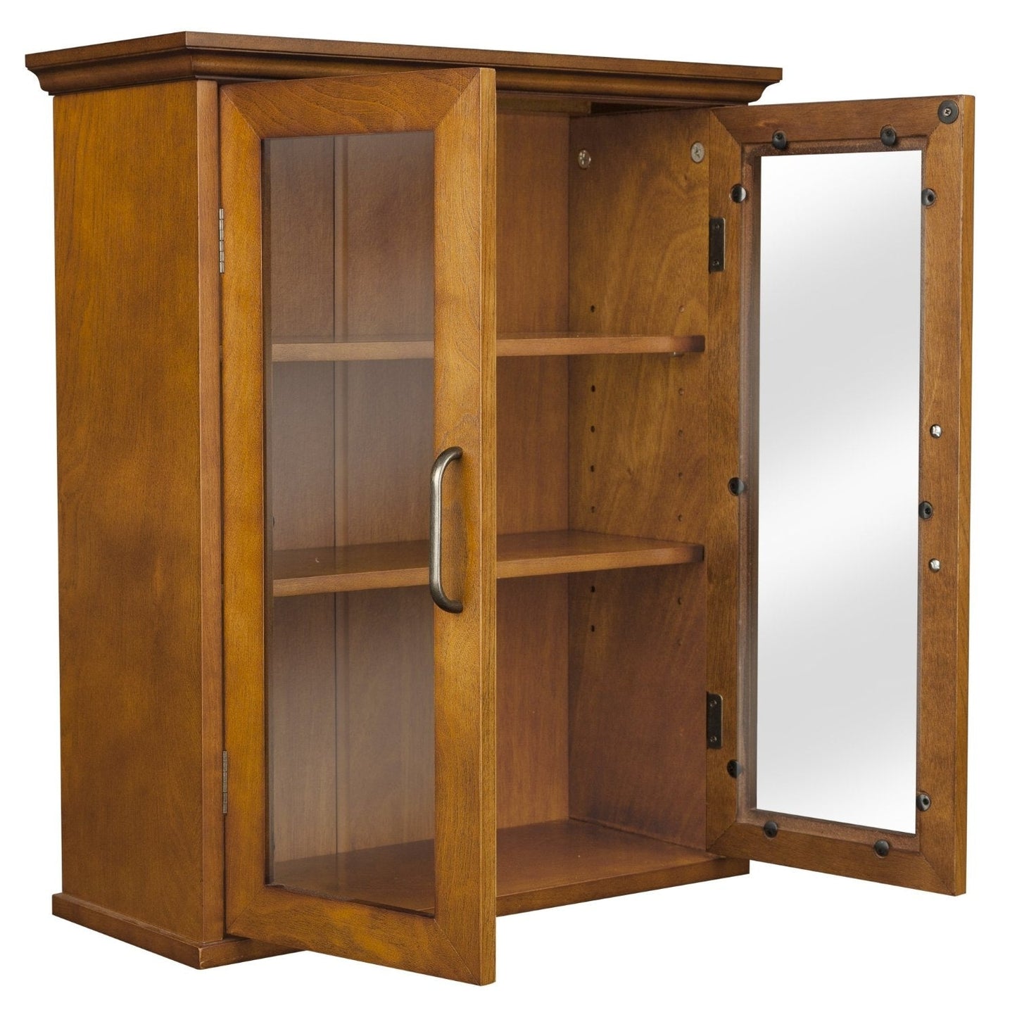 Oak Finish Bathroom Wall Cabinet with Glass  2-Doors & Shelves LuxuryLifeWay Online Store