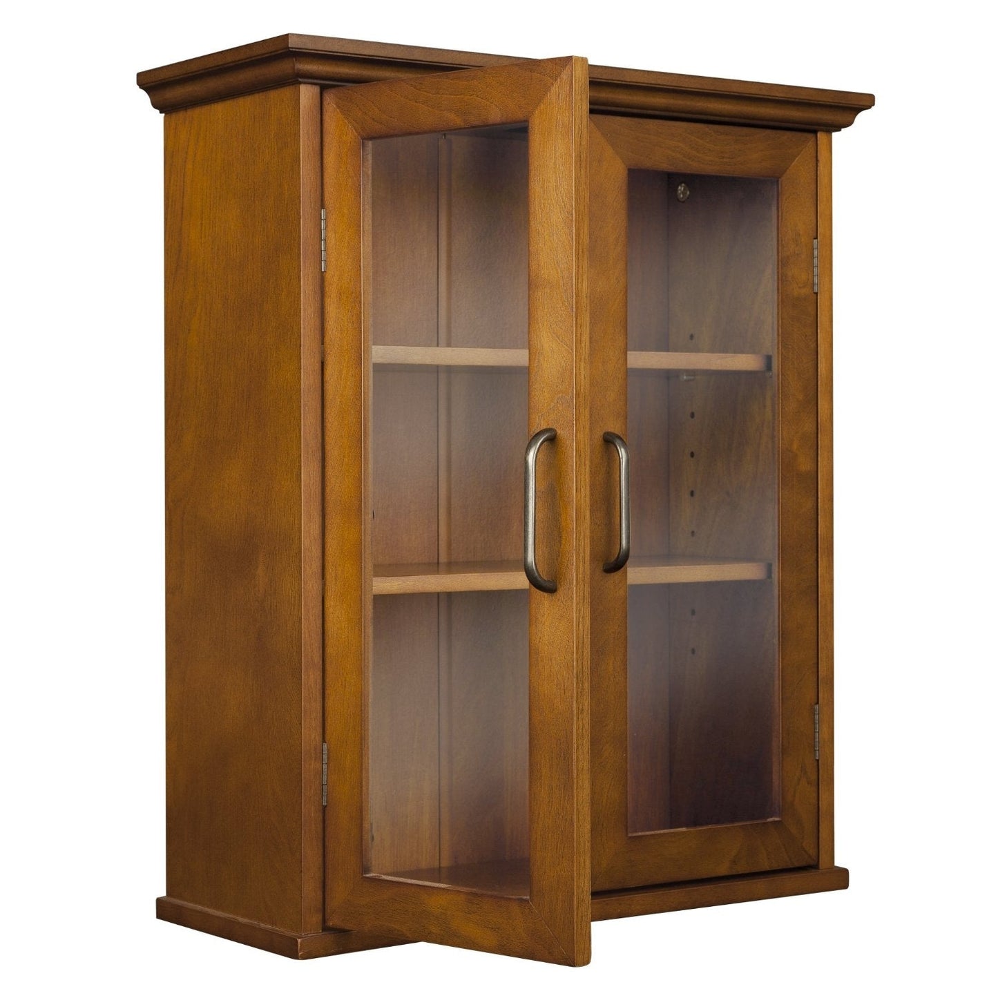 Oak Finish Bathroom Wall Cabinet with Glass  2-Doors & Shelves LuxuryLifeWay Online Store