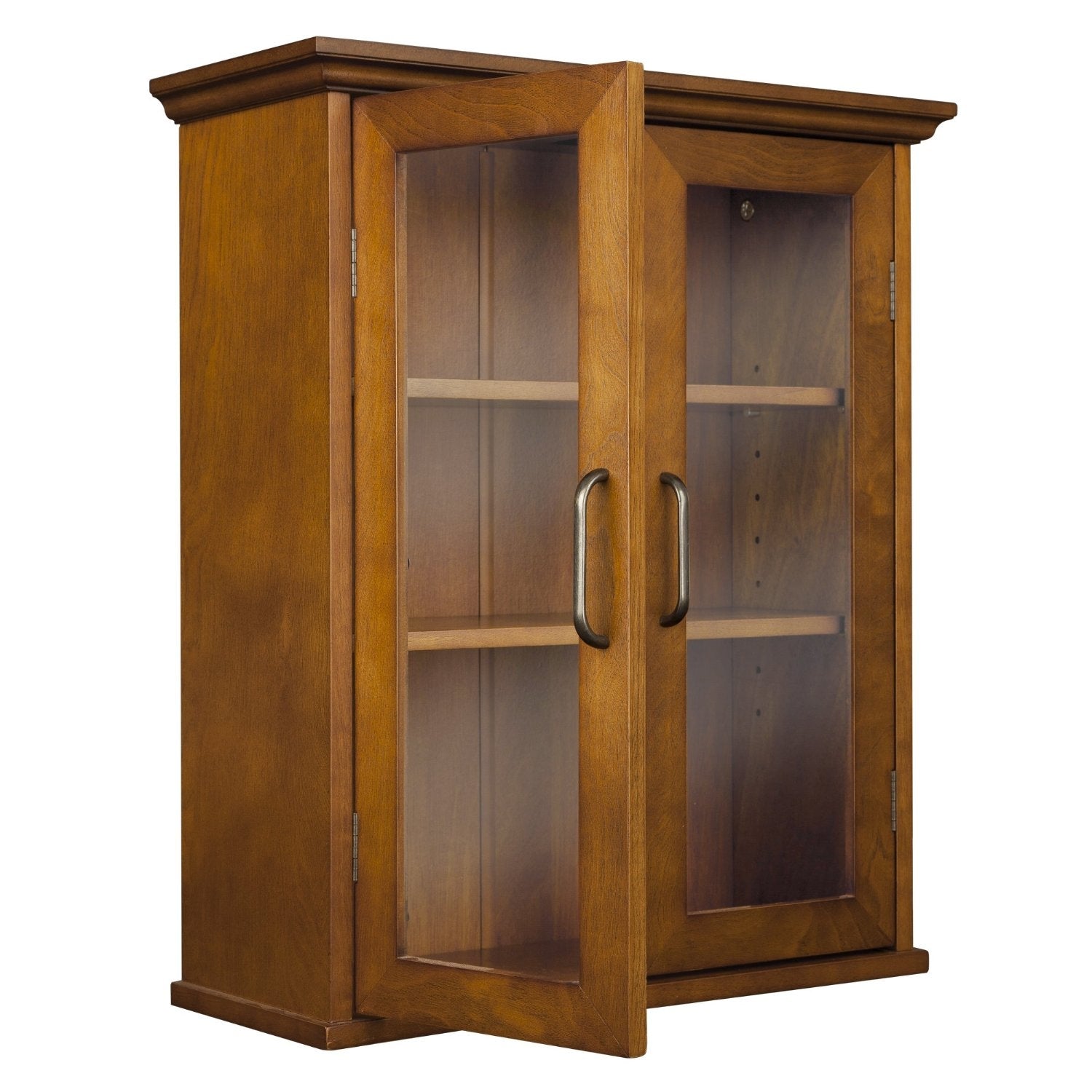 Oak Finish Bathroom Wall Cabinet with Glass  2-Doors & Shelves LuxuryLifeWay Online Store