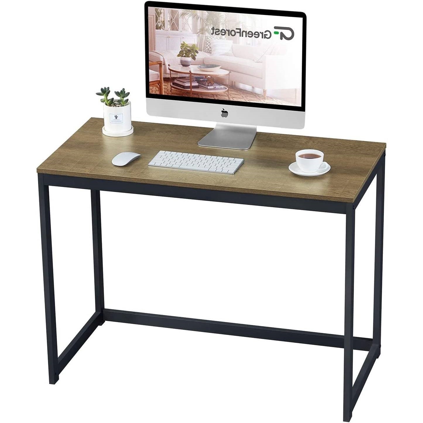 Small Home Office Modern Laptop Computer Desk Table Metal Frame Brown Wood Top LuxuryLifeWay Online Store