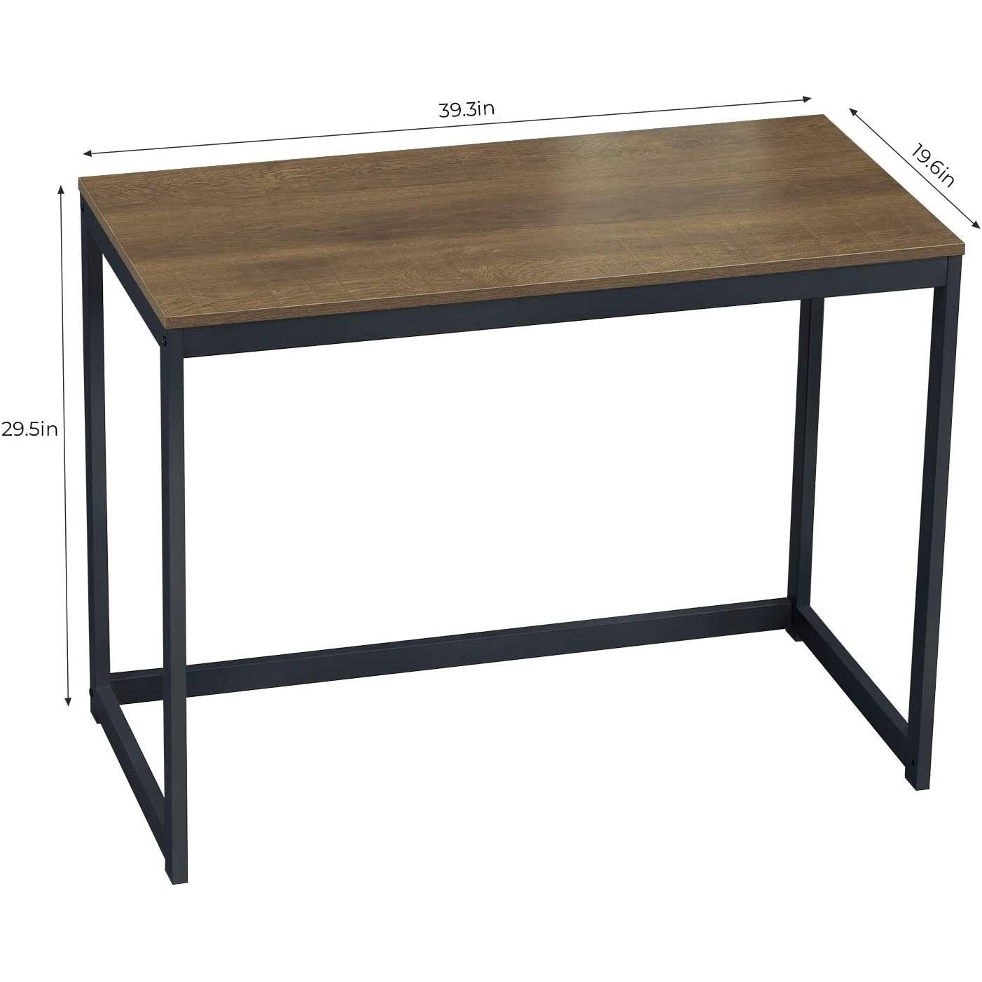 Small Home Office Modern Laptop Computer Desk Table Metal Frame Brown Wood Top LuxuryLifeWay Online Store