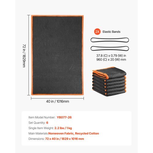 Moving Blankets 6 Pcs, 72 x 40 in (32 lbs/dz) Large Packing Blankets with Cotton Filling, Heavy Duty Nonwoven Fabric Padded Moving Blanket for Shipping, Wrapping, Protecting Furniture LuxuryLifeWay Online Store