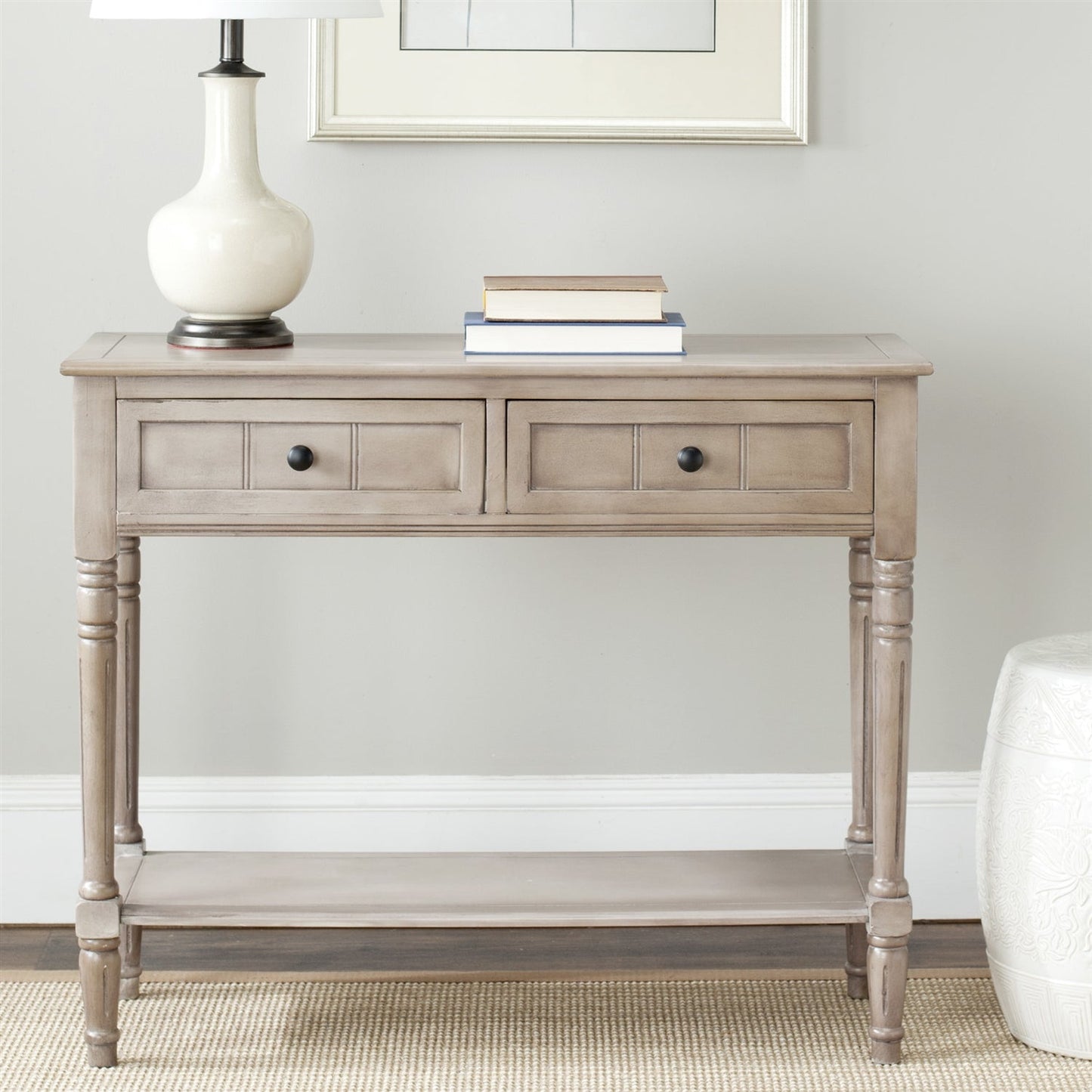 Console Accent Table Traditional Style Sofa Table in Distressed Cream LuxuryLifeWay Online Store