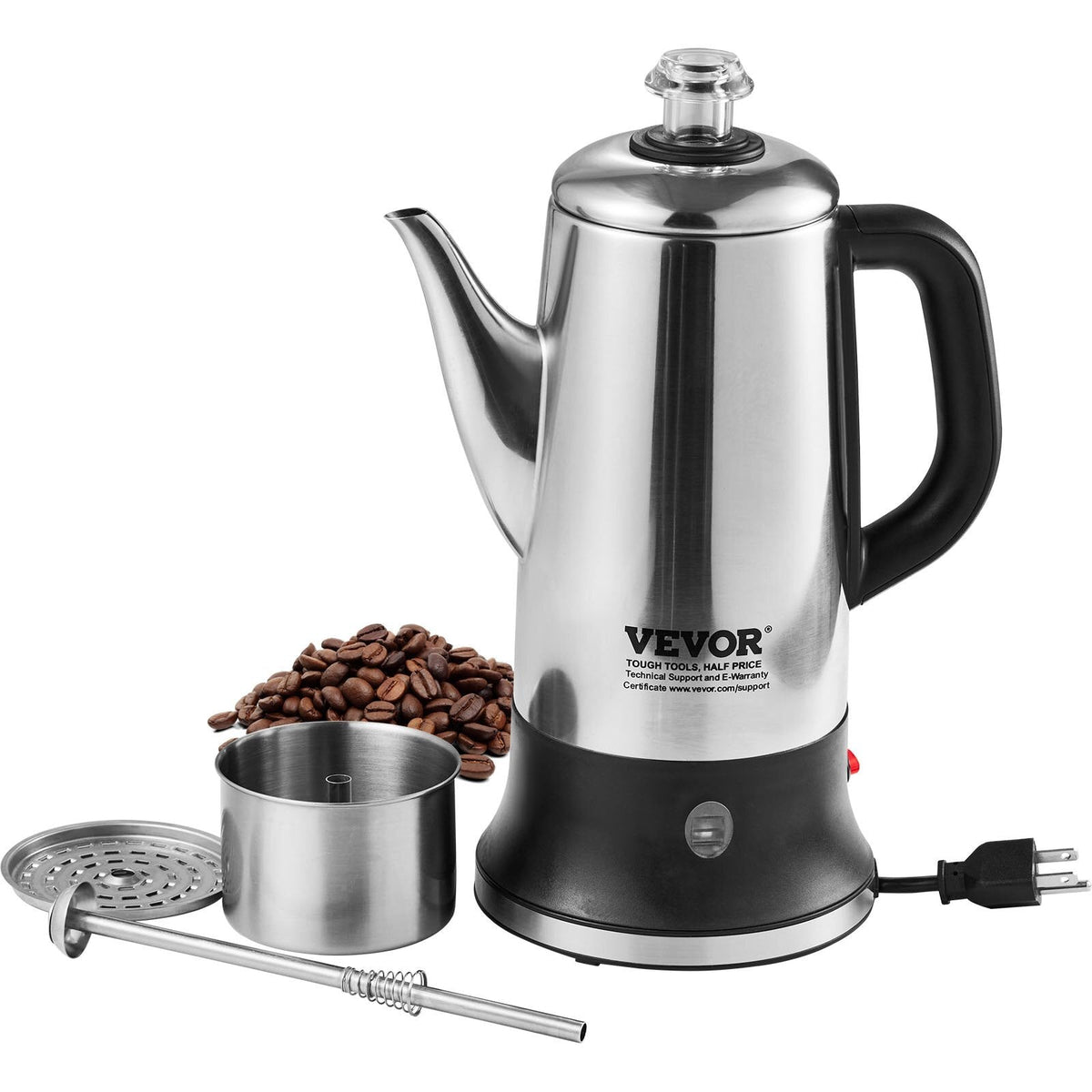 12-Cup Electric Percolator Coffee Pot, 304 Stainless Steel Coffee Percolator with Keep Warm Function & Heat-Resistant Handle, Classic Coffee Maker, Quick Brew & Easy-Pour Spout, Silver LuxuryLifeWay Online Store