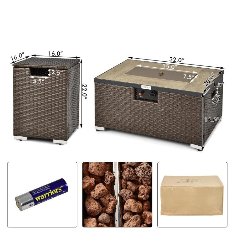 Outdoor Propane Fire Pit with Side Table Tank Holder in Brown PE Rattan LuxuryLifeWay Online Store