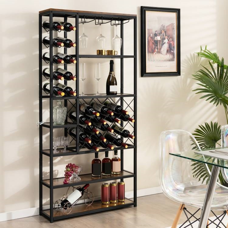 Heavy Duty Industrial Metal Wood 6 Tier Wine Rack Kitchen Storage Shelving Unit LuxuryLifeWay Online Store