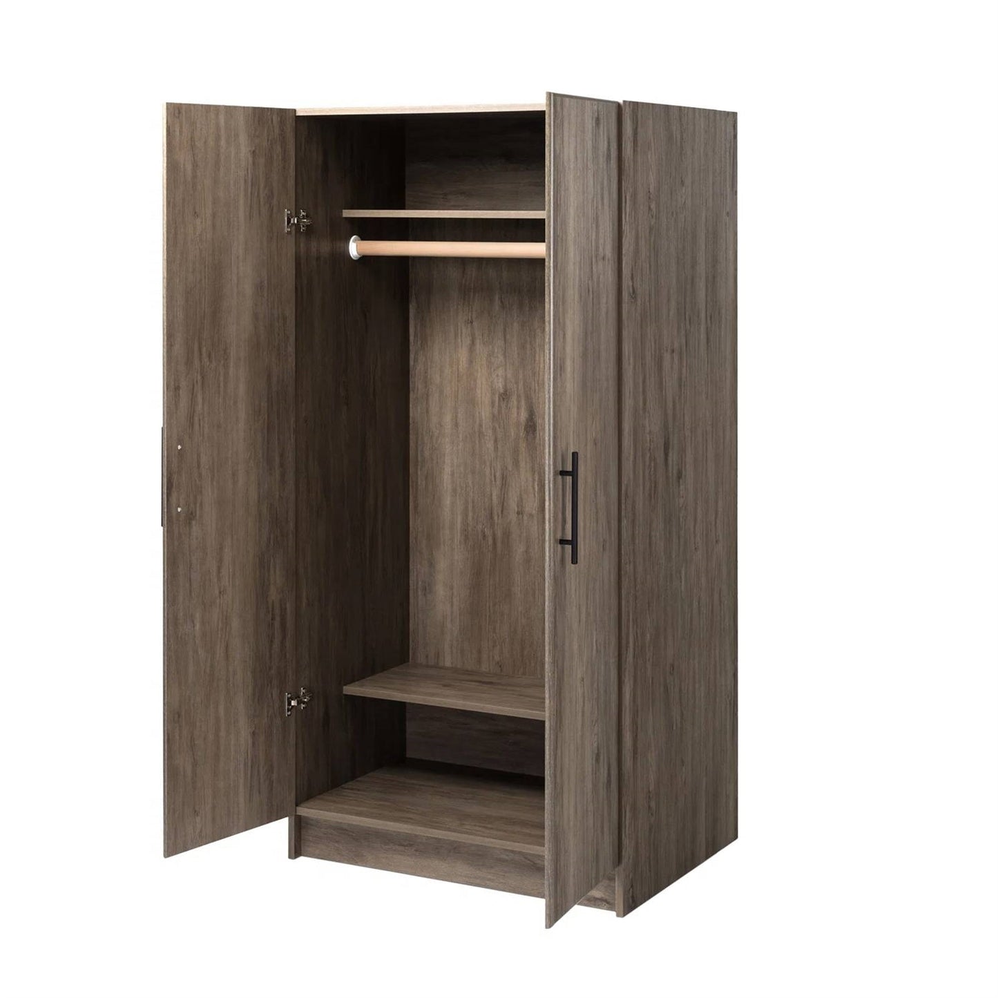 Bedroom Armoire Wardrobe Cabinet with Hanging Rail in Grey Brown Wood Finish LuxuryLifeWay Online Store