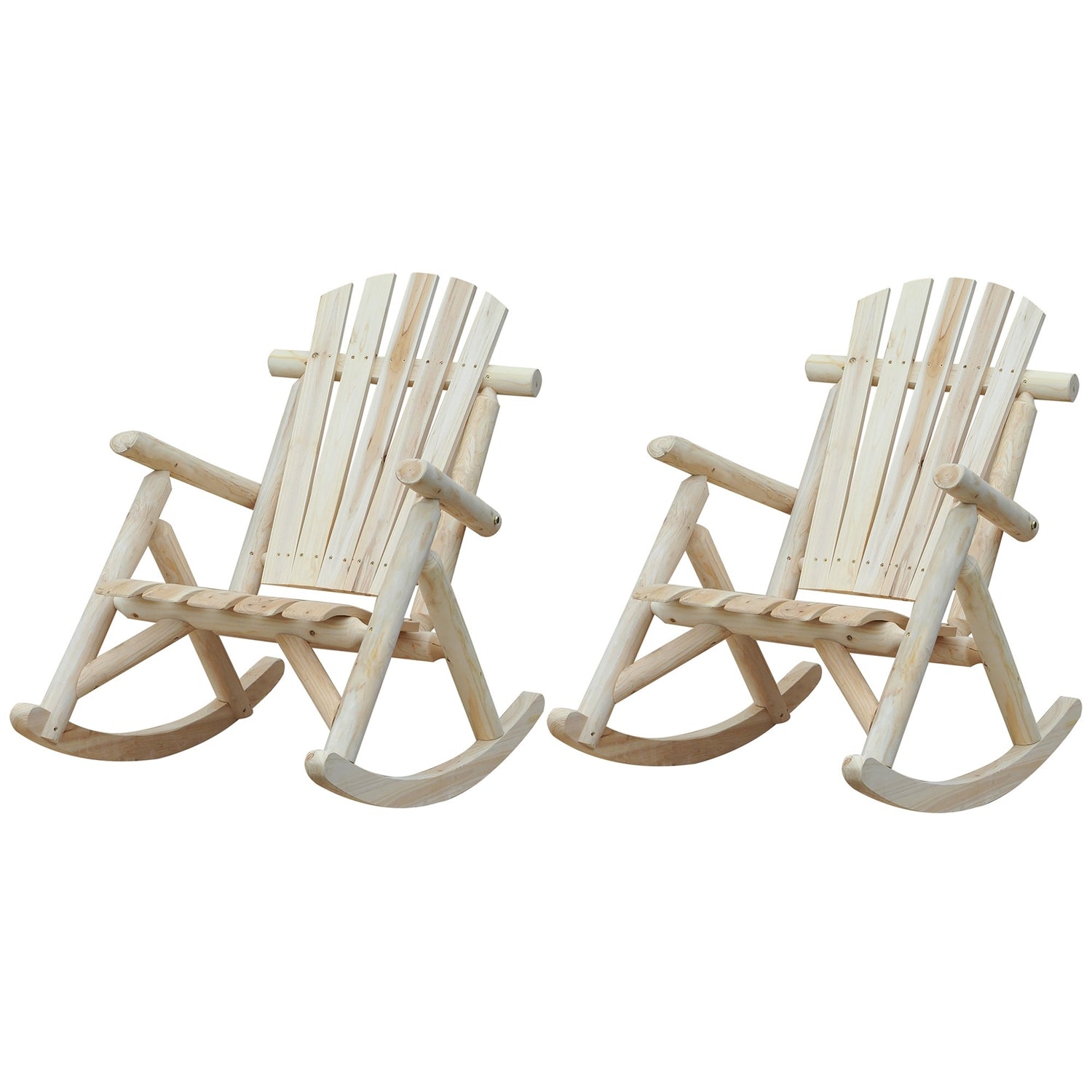 FarmHouse Classical Fir Wood Rocking Adirondack Chair Natural - Set of 2 LuxuryLifeWay Online Store