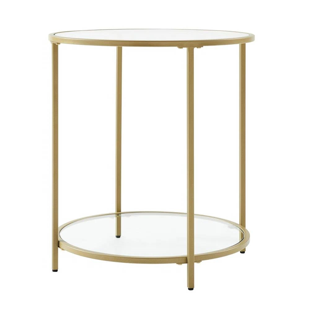 Modern Glass Top Round Metal End Table Nightstand with Bottom Shelf in Gold LuxuryLifeWay Online Store