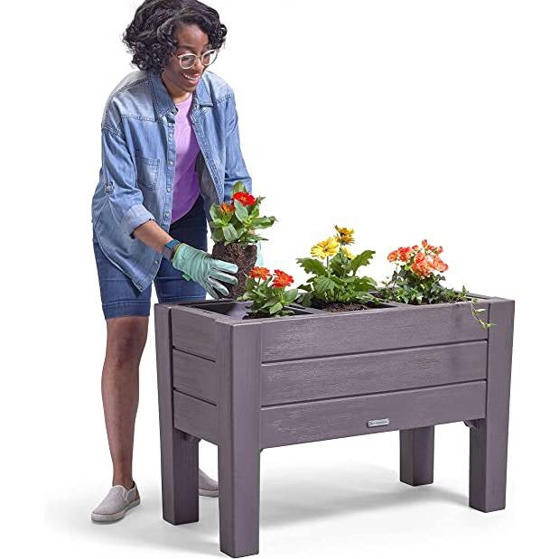 Espresso Rectangular Plastic Raised Garden Bed Planter Box with Removeable Trays LuxuryLifeWay Online Store