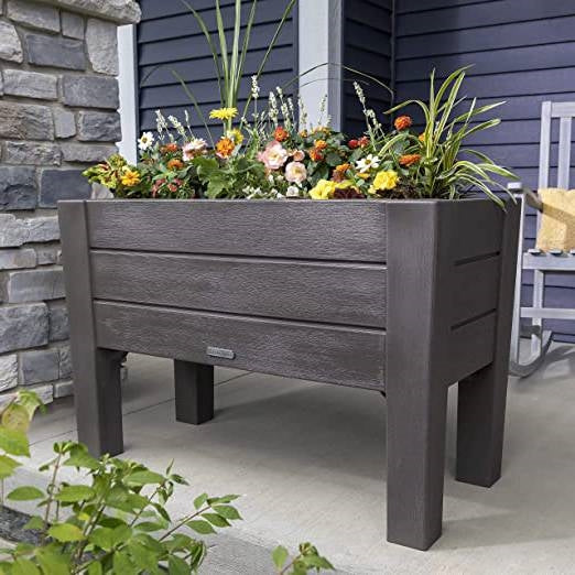 Espresso Rectangular Plastic Raised Garden Bed Planter Box with Removeable Trays LuxuryLifeWay Online Store