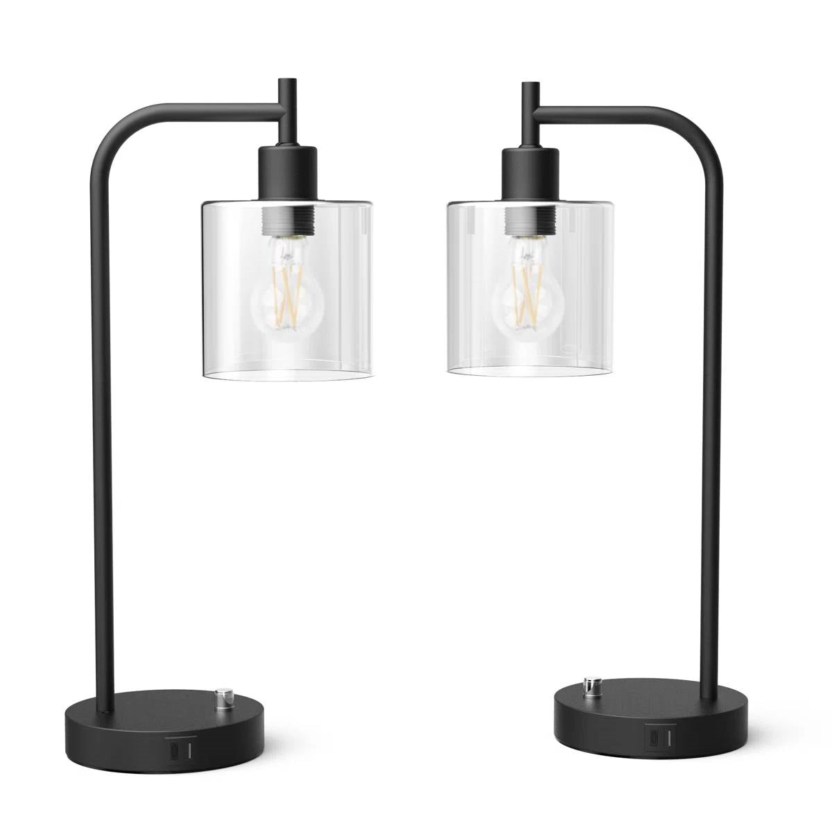Set of 2 - Modern Stylish Black Metal Arch USB Table Lamp with LED Bulbs LuxuryLifeWay Online Store