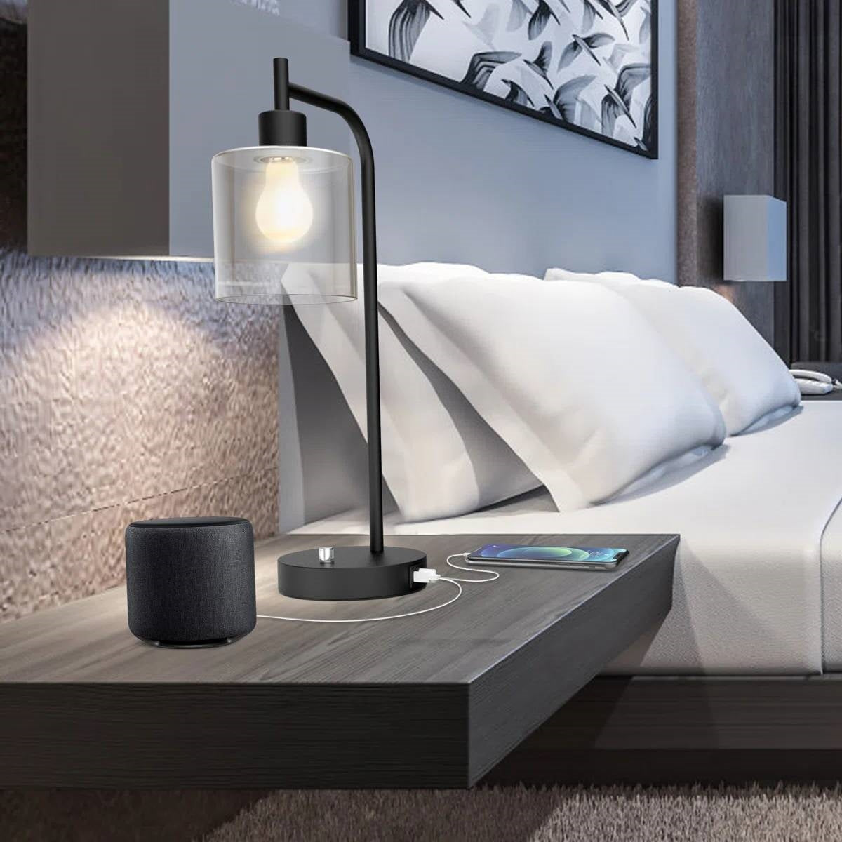 Set of 2 - Modern Stylish Black Metal Arch USB Table Lamp with LED Bulbs LuxuryLifeWay Online Store