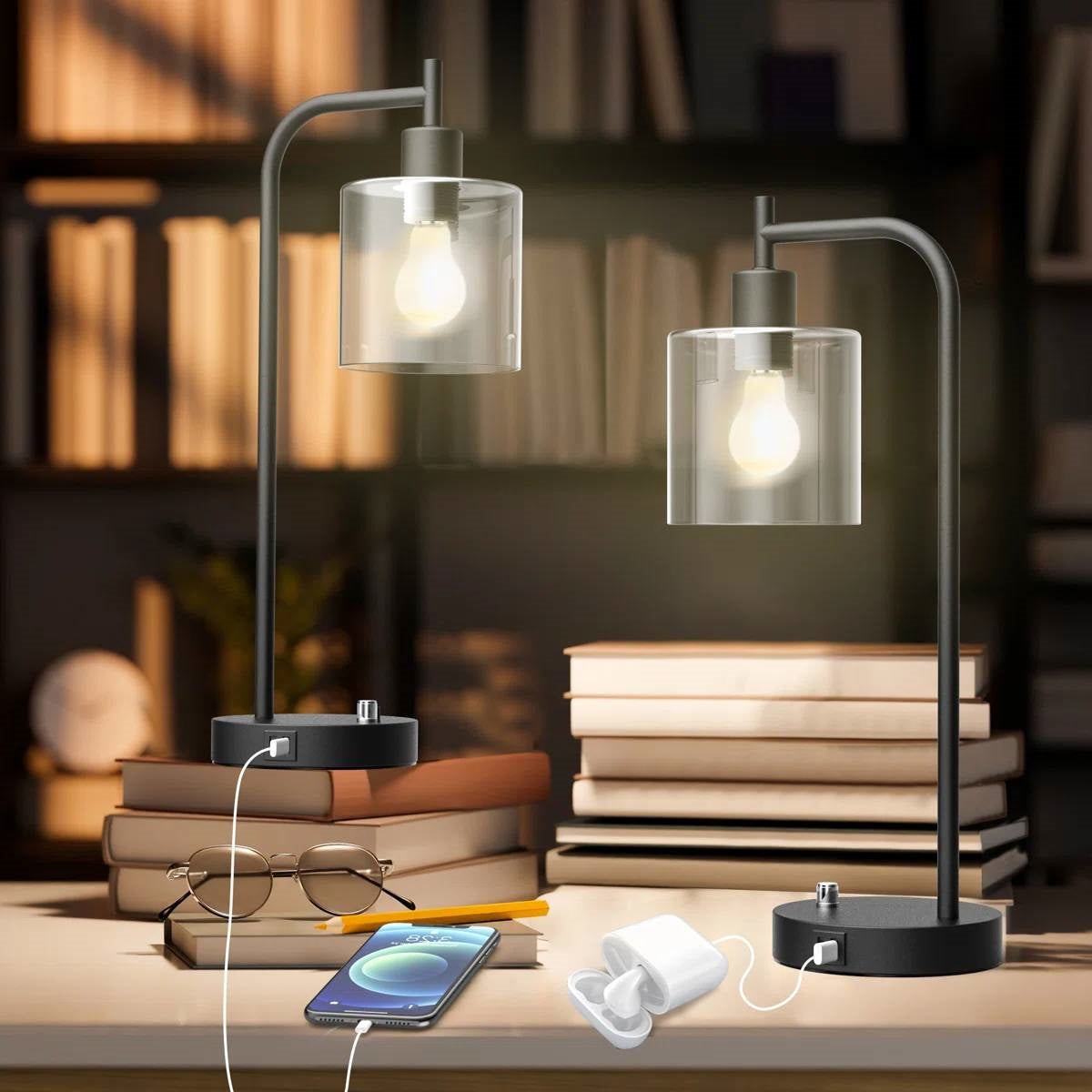 Set of 2 - Modern Stylish Black Metal Arch USB Table Lamp with LED Bulbs LuxuryLifeWay Online Store