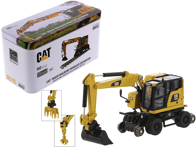 CAT Caterpillar M323F Railroad Wheeled Excavator with 3 Accessories (Safety Yellow Version) "High Line" Series 1/87 (HO) Scale Diecast Model by Diecast Masters LuxuryLifeWay Online Store