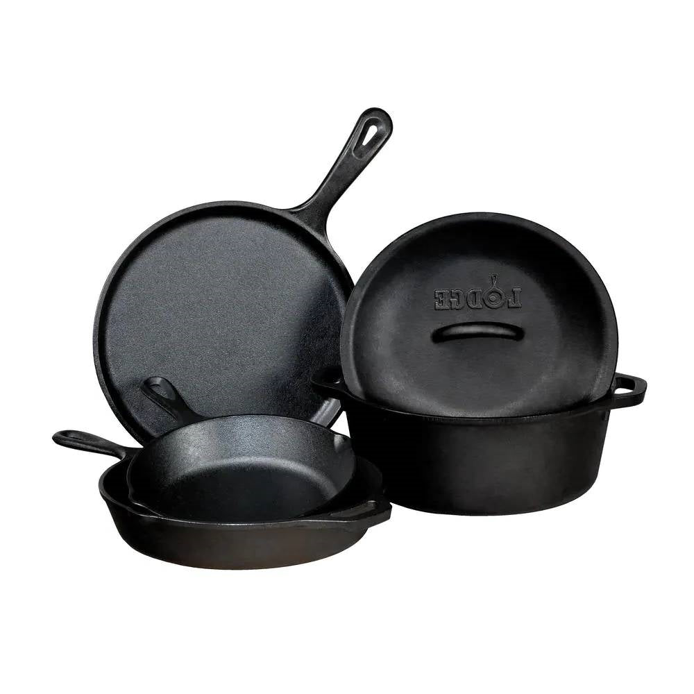 5-Piece Cast Iron Cookware Set with Dutch Oven Griddle and Skillets Made in USA LuxuryLifeWay Online Store