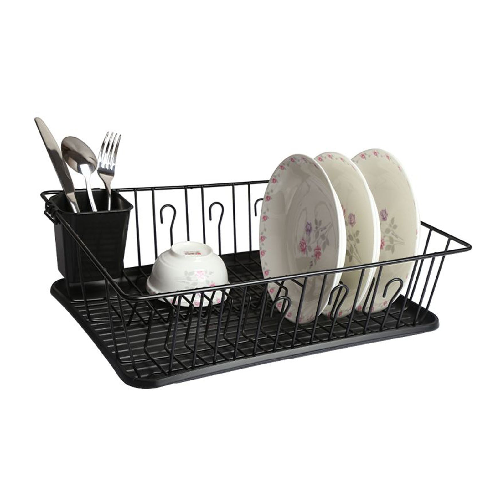 MegaChef 17.5 Inch Black Dish Rack with 14 Plate Positioners and a Detachable Utensil Holder LuxuryLifeWay Online Store