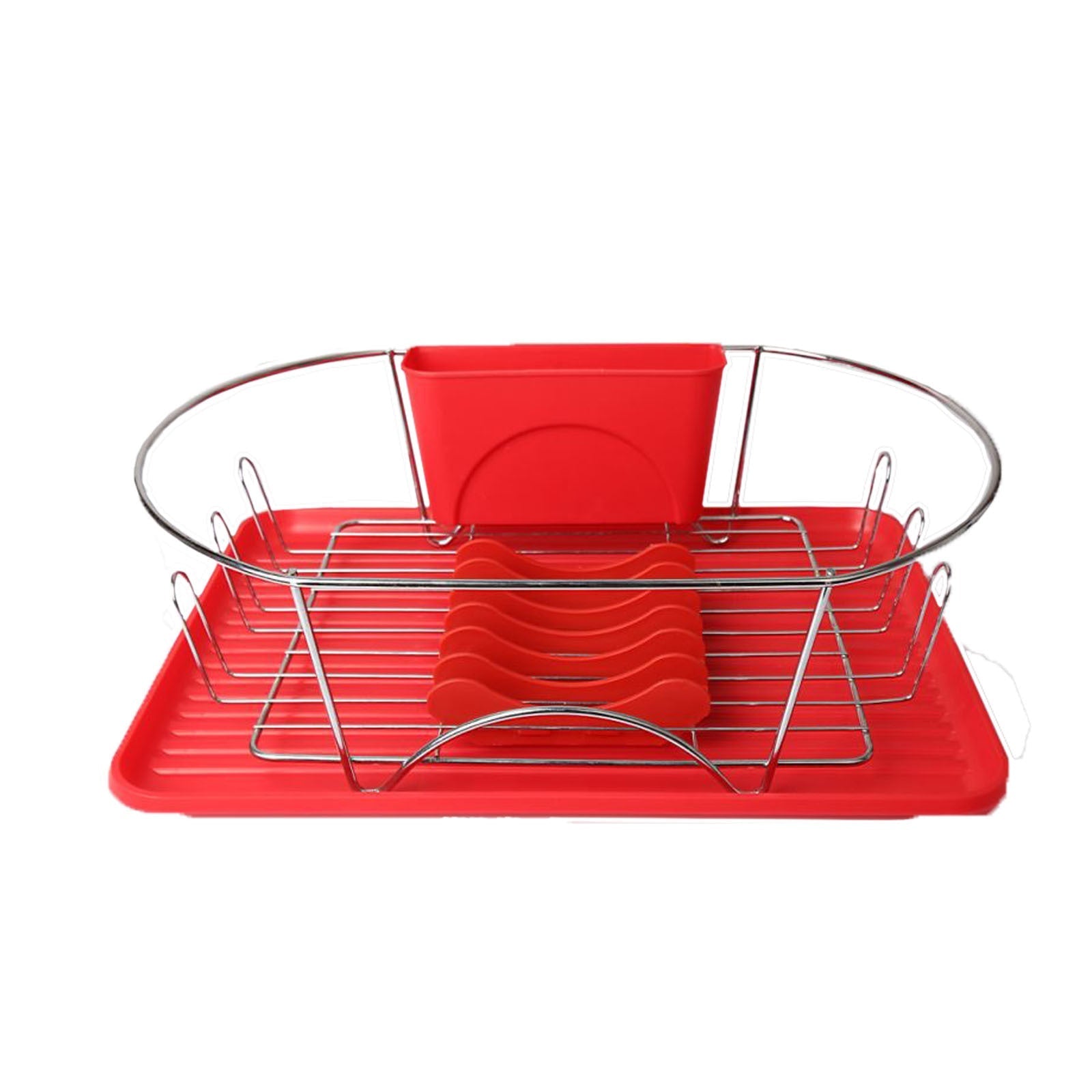 MegaChef 17 Inch Red and Silver Dish Rack with Detachable Utensil holder and a 6 Attachable Plate Positioner LuxuryLifeWay Online Store