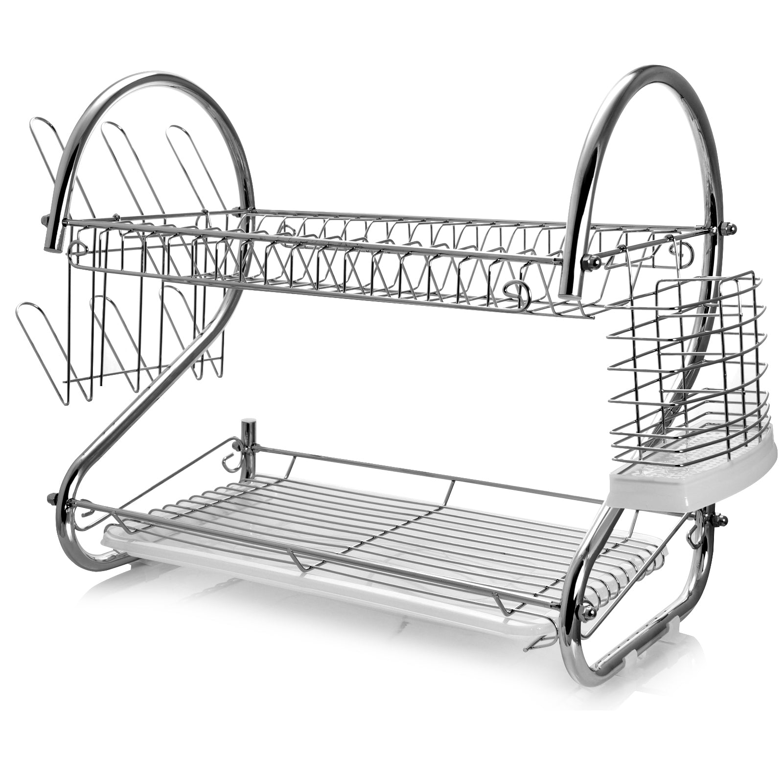 MegaChef 16 Inch Two Shelf Dish Rack with Easily Removable Draining Tray, 6 Cup Hangers and Removable Utensil Holder LuxuryLifeWay Online Store