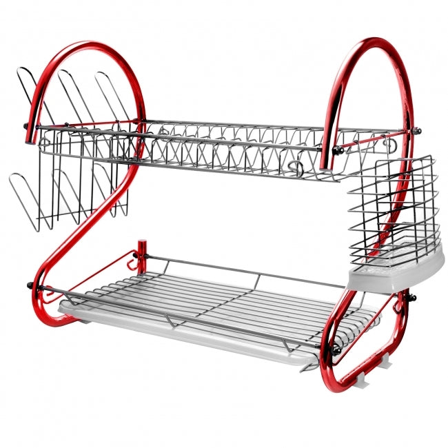 MegaChef 16 Inch Two Shelf Iron Wire Dish Rack in Red LuxuryLifeWay Online Store