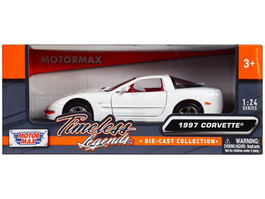 1997 Chevrolet Corvette C5 Coupe White with Red Interior "Timeless Legends" Series 1/24 Diecast Model Car by Motormax LuxuryLifeWay Online Store