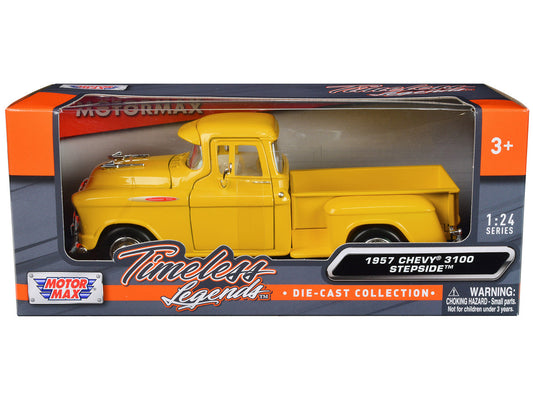 1957 Chevrolet 3100 Stepside Pickup Truck Yellow "Timeless Legends" Series 1/24 Diecast Model Car by Motormax LuxuryLifeWay Online Store