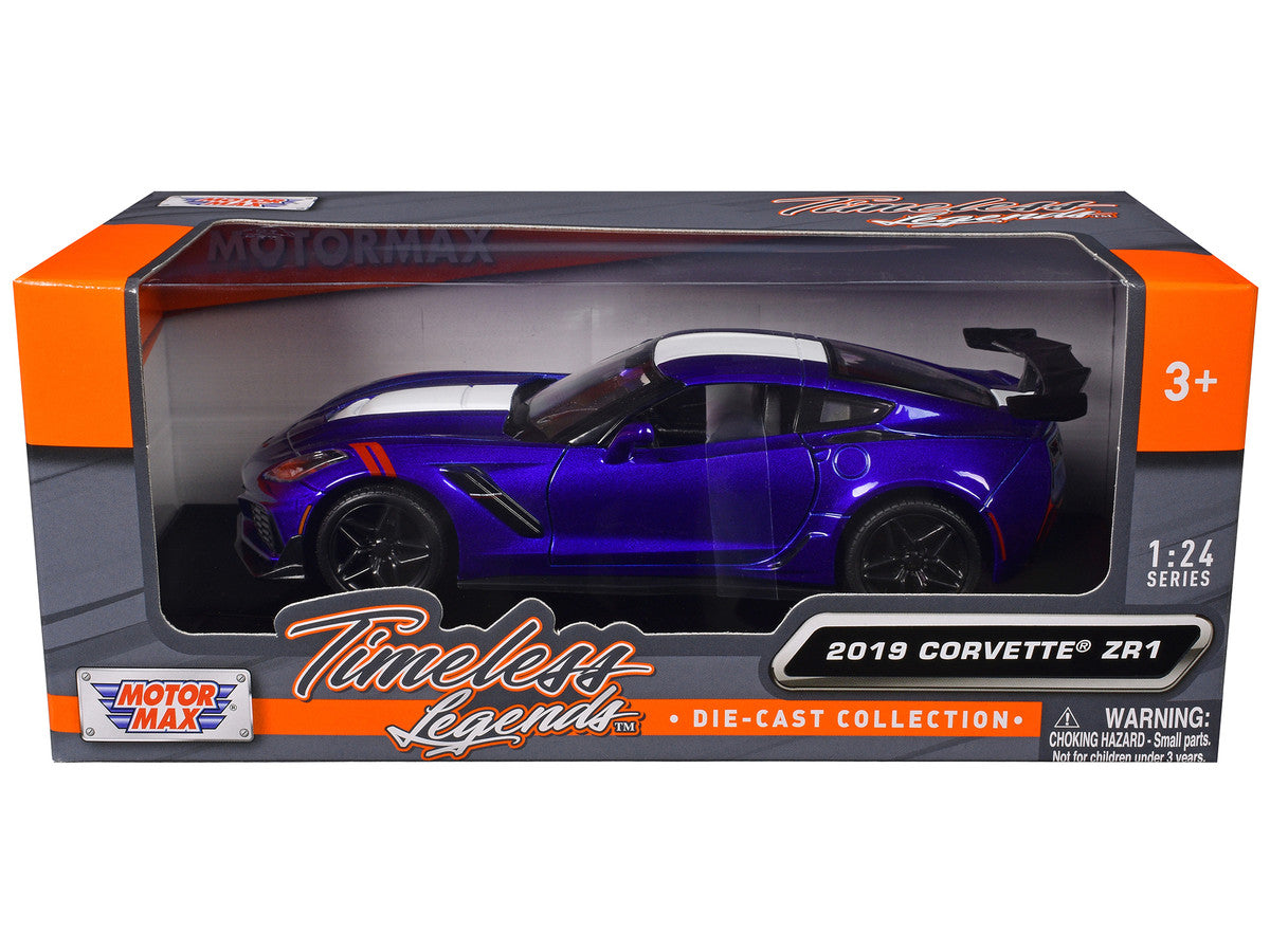 2019 Chevrolet Corvette ZR1 Blue Metallic and White "Timeless Legends" Series 1/24 Diecast Model Car by Motormax LuxuryLifeWay Online Store